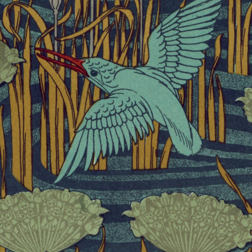 NO.316】カワセミと馬のアールヌーヴォー模様アートポスター