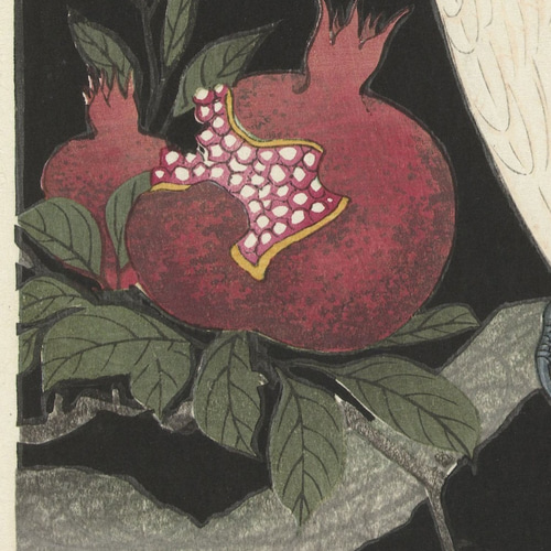 NO.320】白いオウムと柘榴の日本画アートポスター鳥和柄☆和