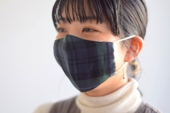 遠州織物【保湿・消臭】タータンチェック柄マスク(グリーン系) 8枚目の画像