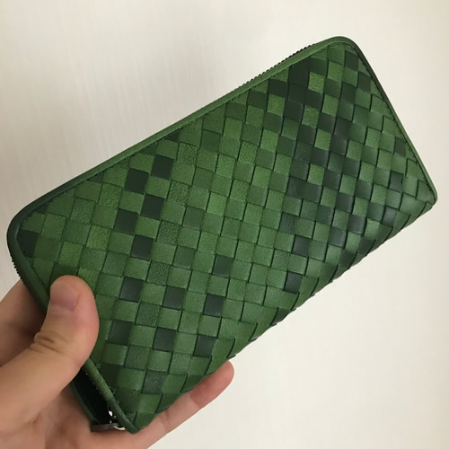 新作品 限定商品 レザー 希少ラムスキン本革編み込み 長財布 羊