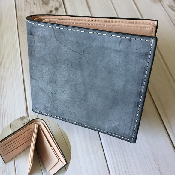黒ハンドメイド ブライドレザーヌメ革本 革ミニ財布二つ折り財布 新作品 黒 ブライドレザー ヌメ革 本革 メンズ 二つ折り財布