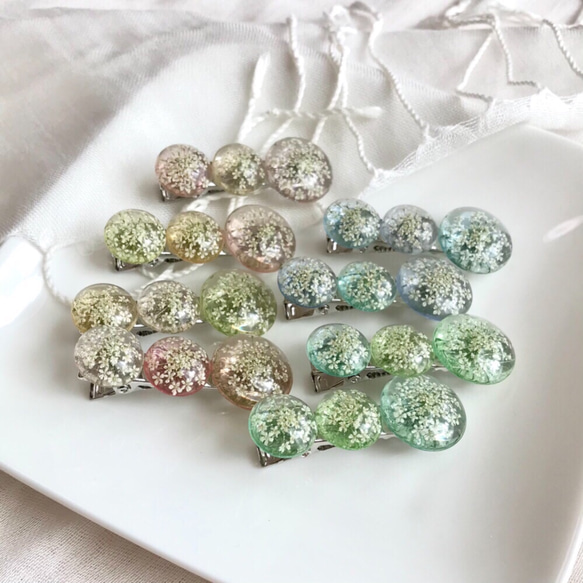 ホワイトレースフラワーのカラフルヘアクリップ ✴︎ wisteria -藤色- ✴︎ ドライフラワー 6枚目の画像