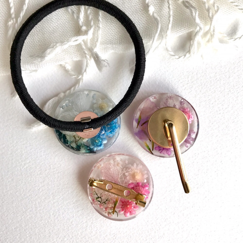 レジン 猫 ドライフラワー ヘアゴム ブローチ ポニーフック No