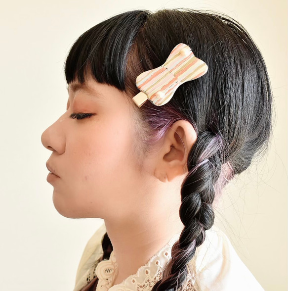 ヘアクリップ•ハート2つ型ボーダー 9枚目の画像