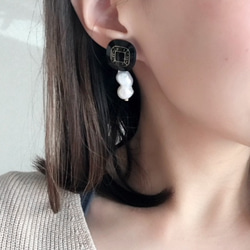 【数量限定ハンドメイド2019】ふたりの秘密　ピアス/イヤリング（BLK) 4枚目の画像