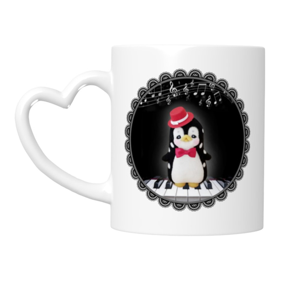 メルヘン♡レトロなハートマグカップ  ～ペンギンさん～ 1枚目の画像