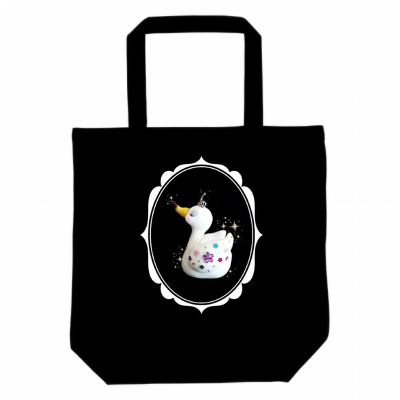 童話♡復古手提袋（M）〜天鵝（黑色）〜 第1張的照片