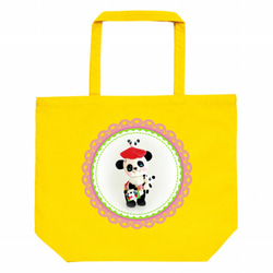 童話♡復古手提袋（L）〜熊貓（黃色）〜 第1張的照片