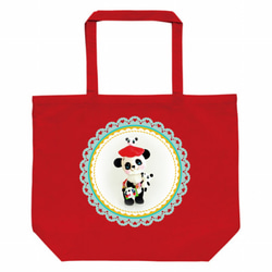 童話♡復古手提袋（L）〜熊貓（紅色）〜 第1張的照片