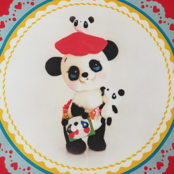 童話♡復古手提袋（L）〜熊貓（紅色）〜 第3張的照片