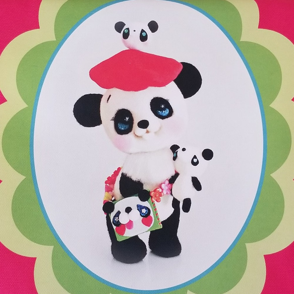 童話♡復古手提袋（M）〜熊貓（粉紅色）〜 第3張的照片