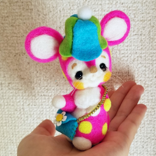 甘かわいい仔鼠 ピンク アーティストベア 海外作家様 ハンドメイド ネズミ メルヘン♡レトロなネズミちゃん(蛍光ピンク) ～レトロポップversion