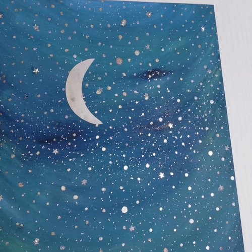 アルコールインク アート インテリア 星空 星 月 三日月 絵 絵画 t.art