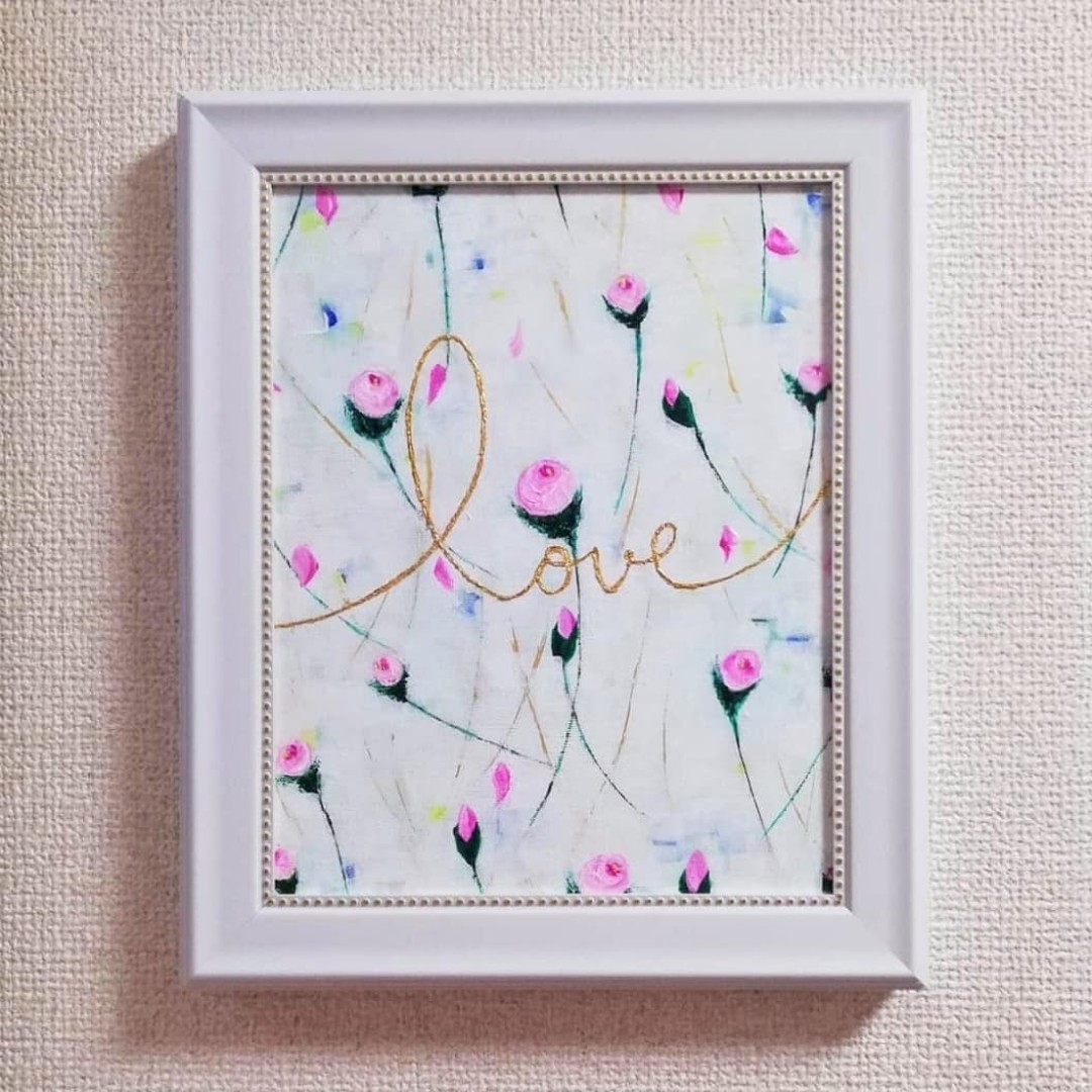 ハートの絵、絵画、原画、インテリア、現代アート、LOVE、幸せを呼ぶアート
