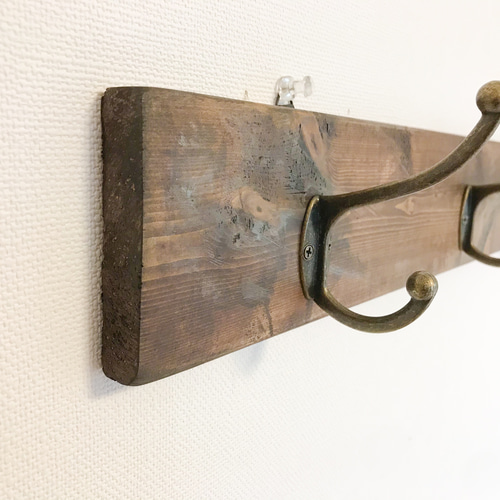 限定1本】古材風 3連 壁掛けフック（H-1）アンティーク 壁面