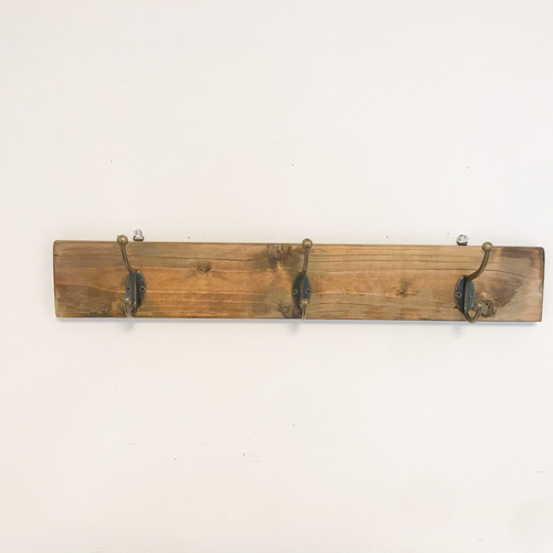 限定1本】古材風 3連 壁掛けフック（H-3）アンティーク 壁面収納