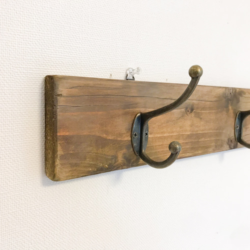 限定1本】古材風 3連 壁掛けフック（H-3）アンティーク 壁面収納