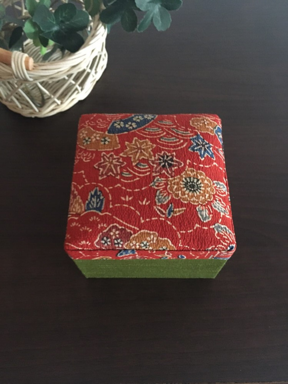和のインテリアボックス『抹茶』〜キュービック〜　小物入れ　アクセサリーボックス カルトナージュ 4枚目の画像