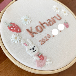 ≪セミオーダーで叶える ちょっぴり贅沢な手刺繍バースボード≫うさぎ，苺，花 3枚目の画像