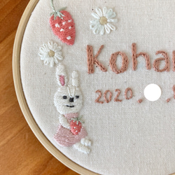 ≪セミオーダーで叶える ちょっぴり贅沢な手刺繍バースボード≫うさぎ，苺，花 7枚目の画像