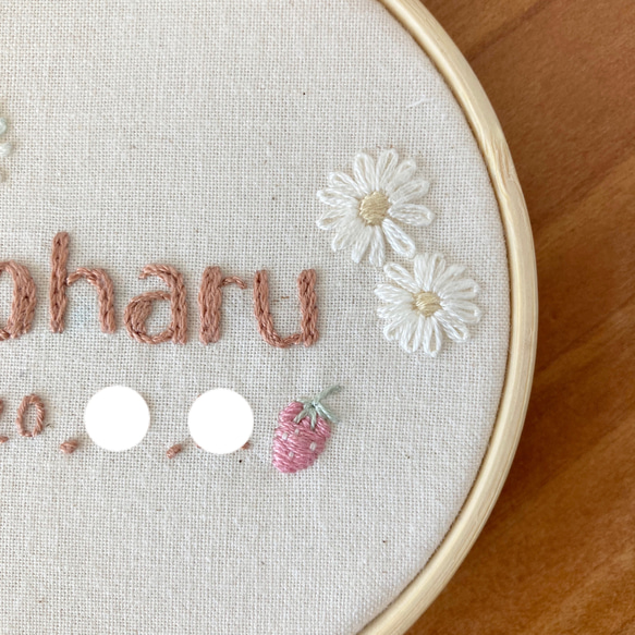 ≪セミオーダーで叶える ちょっぴり贅沢な手刺繍バースボード≫うさぎ，苺，花 8枚目の画像