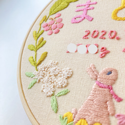 ≪セミオーダーで叶える ちょっぴり贅沢な手刺繍バースボード≫秋の木花とうさぎ,小鳥/ナナカマド,誕生花,秋生まれ 5枚目の画像