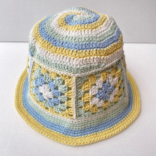 ハンドメイド グラニースクエア クロシェ バケットハット ニット