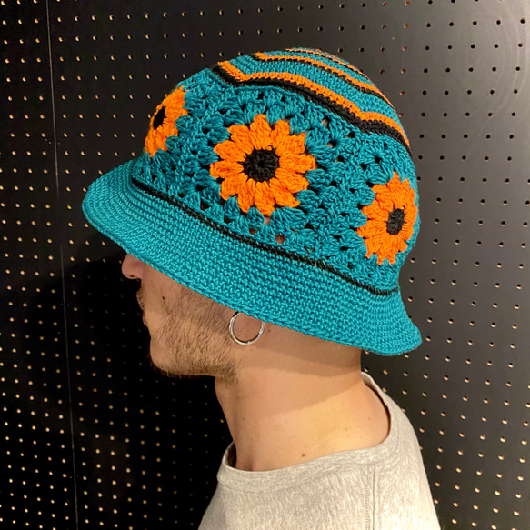 ハンドメイド グラニースクエア クロシェ バケットハット ニット ハンドメイド グラニースクエア クロシェ バケットハット ニット