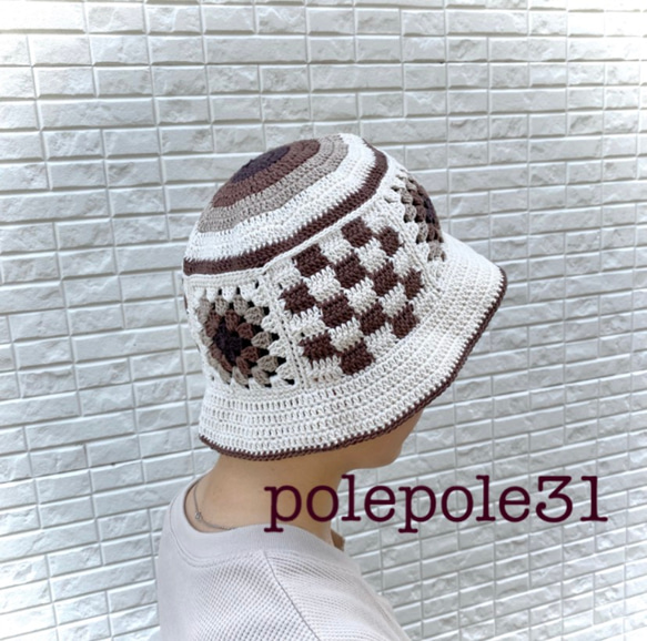 ハンドメイド グラニースクエア ブロックチェック クロシェ ハット