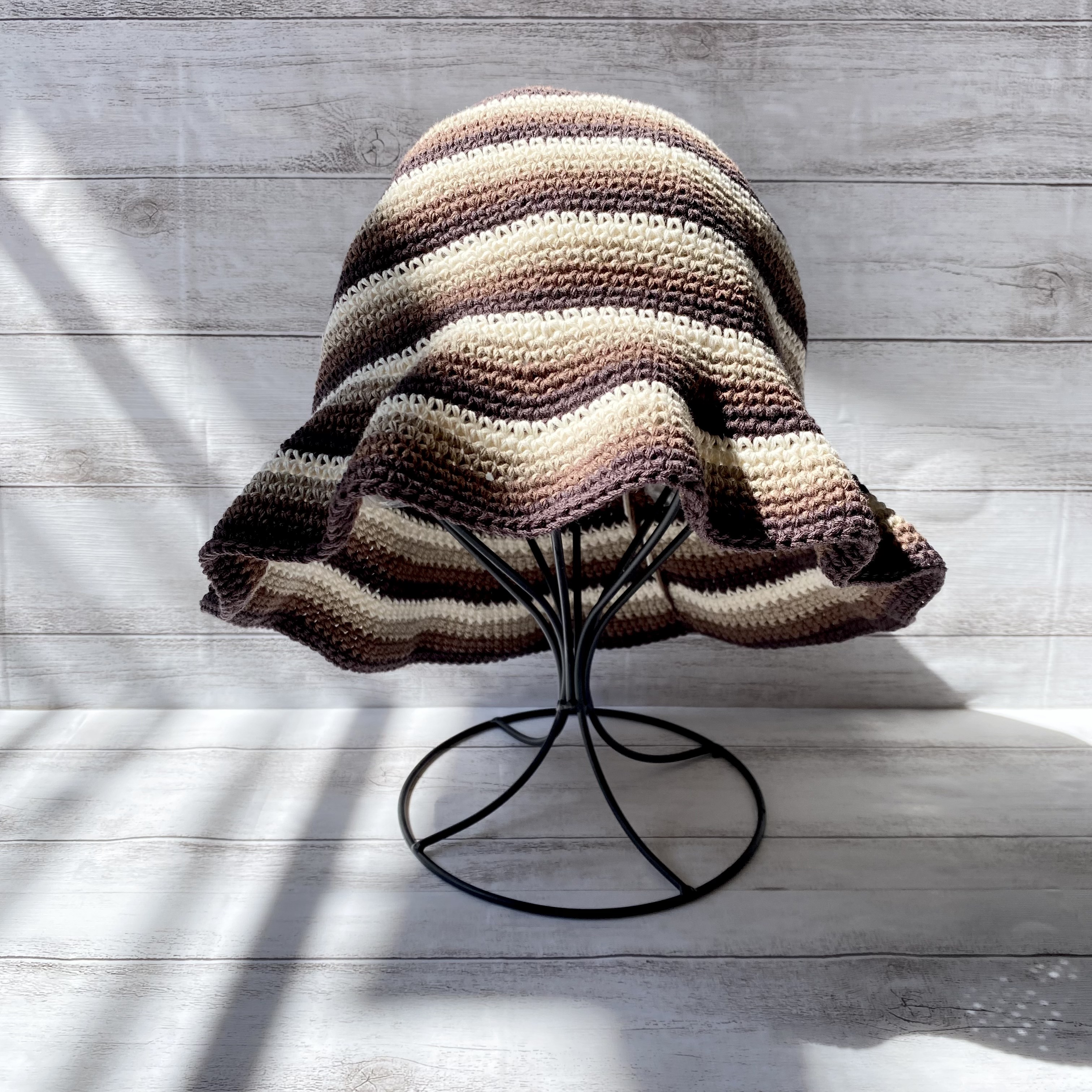 3121051 ハンドメイド クロシェハット ボーダー  ハット 帽子 ナチュラル クロシェ