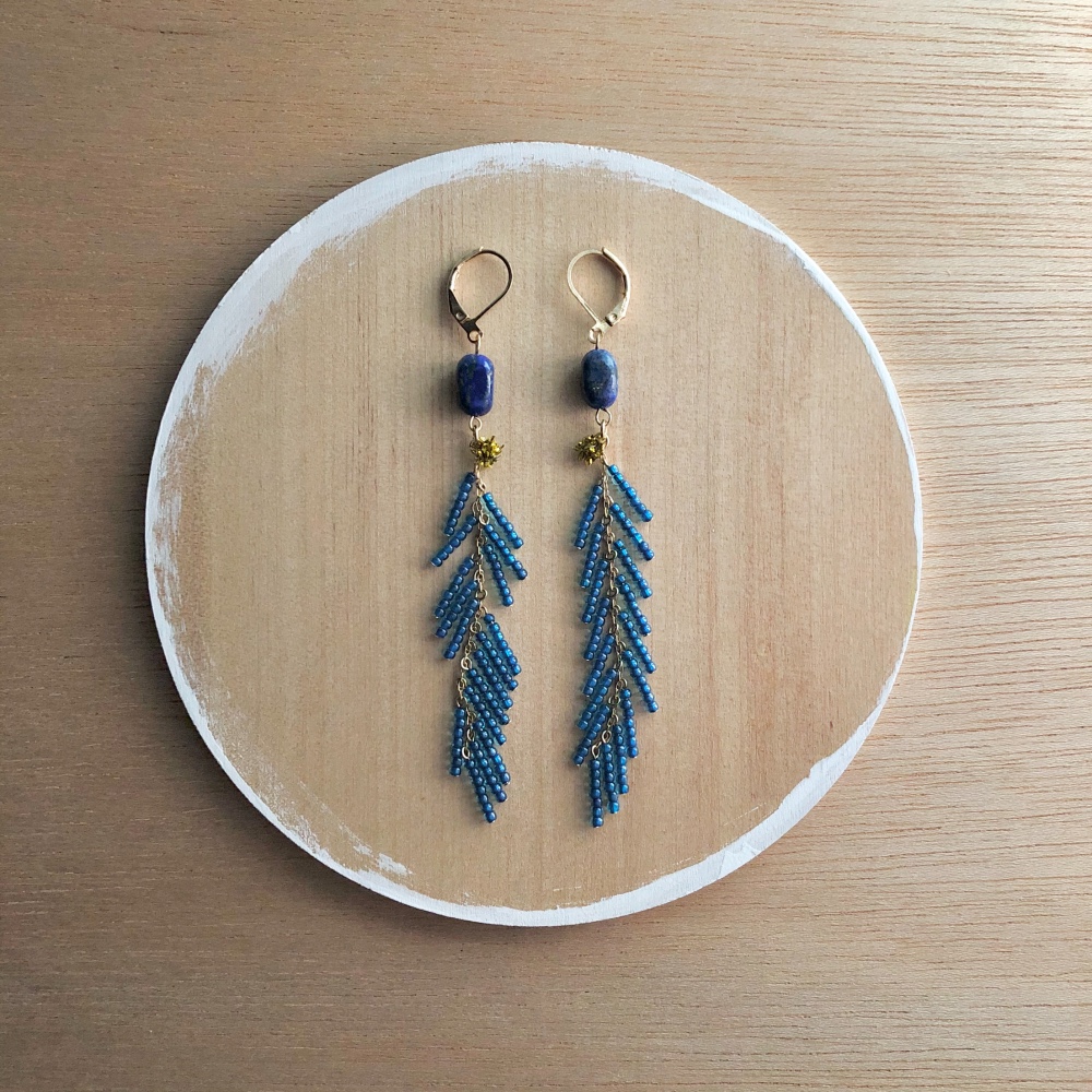 ryusei 耳飾り（天然石・ラピスラズリ／ビーズ・ネイビー）