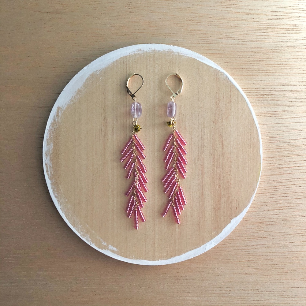 ryusei 耳飾り（天然石・アメジスト／ビーズ・ピンク）