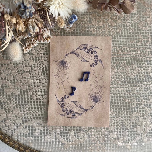 音符ネイビー/ 2種類2枚セット/刺繍アイロンワッペン ワッペン  