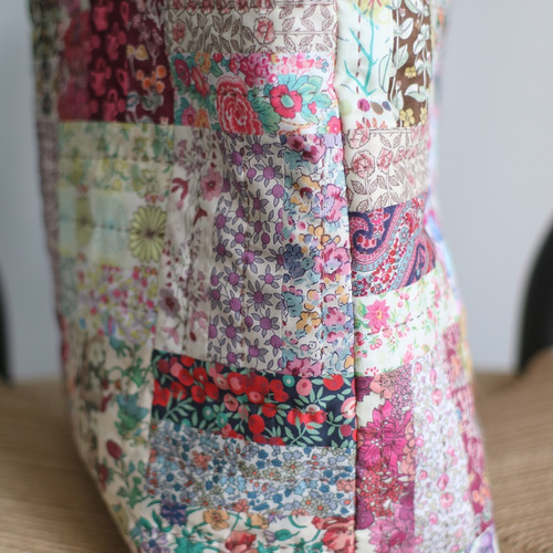 リバティ パッチワークバッグ 暖色系 A4対応 トートバッグ