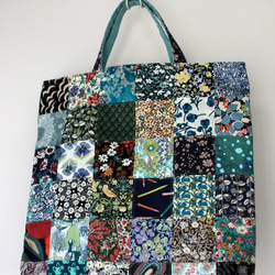 リバティ パッチワークバッグ ブルーグリーン系 A4対応 トートバッグ