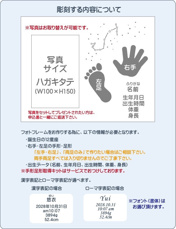 ４個セット 手形足形入り １２星座フォトフレーム 手形足形採取キット付き　★送料無料
