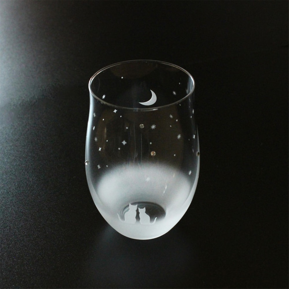 【一起看新月的夜空】 貓咪玻璃杯（vol.1）★客製化刻字加工ＯＫ（需加價） 第3張的照片