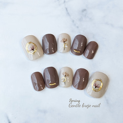 ジェルネイル 005. フラワーネイル/ ブラウン/ ゴールド/ ワイヤー