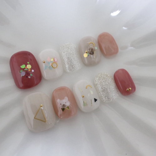 しろくまネイルチップ(ピンク系) ネイルチップ（つけ爪） しろ