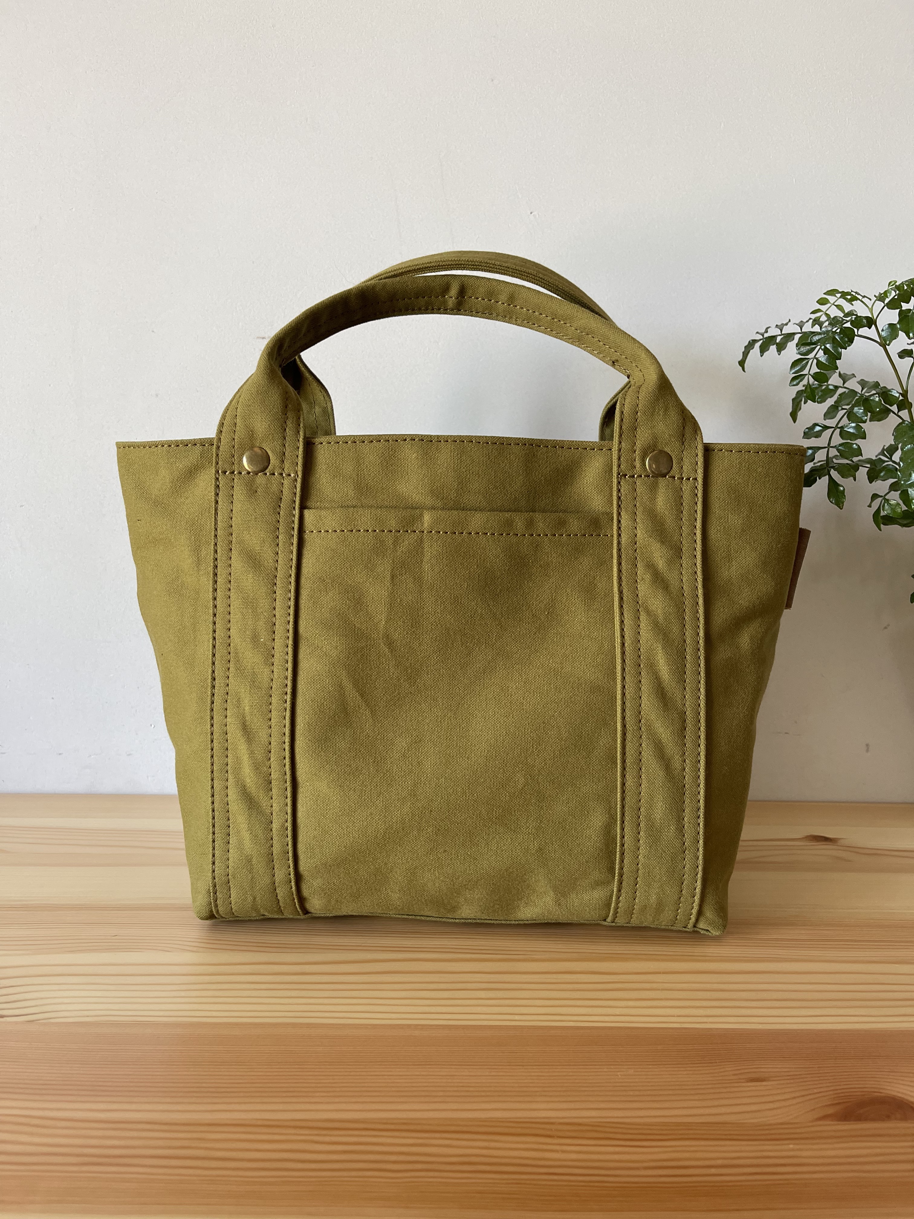 ＊受注制作＊ 浜松産帆布【見っけバッグ】［しかくトート　抹茶×レンガ］