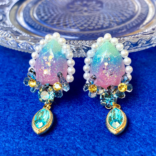 グリーンターコイズx淡水パールピアス | Grandma's Pearl
