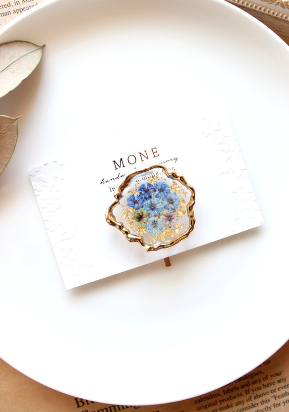 再販 ＊ ブルー 水色 系 かすみ草 ドライフラワー レジン 変形  