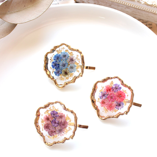 再販 ＊ ブルー 水色 系 かすみ草 ドライフラワー レジン 変形  