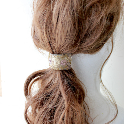 じゃらじゃらヘアゴム パープルのお花とキュービックジルコニア♡