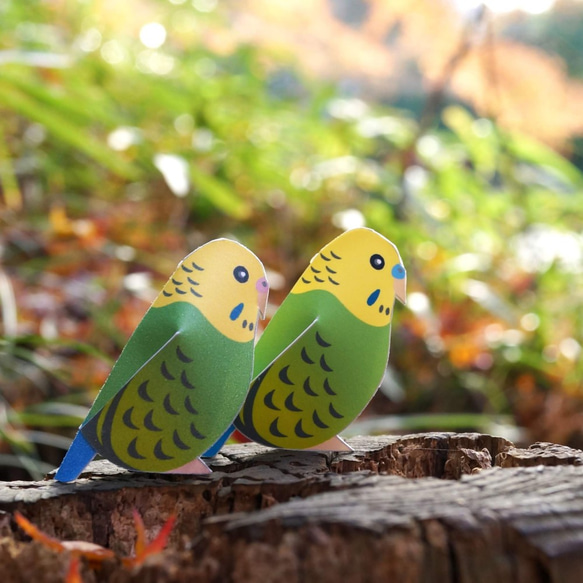 ミニセキセイインコのペーパークラフト ポストカード 3枚 6羽 ミニセキセイインコのペーパークラフト ポストカード 3枚 6羽