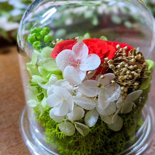 森のクリスマス~ ガラスドーム お水のいらないフラワーアレンジメント