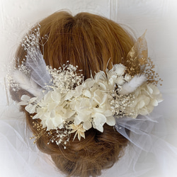 白 ゴールド 髪飾り ヘッドドレス 成人式 結婚式 卒業式 ❁blancシリーズ 2枚目の画像