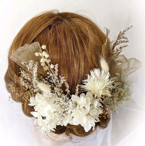 ドライフラワー 髪飾り グレー 成人式 結婚式 卒業式 2枚目の画像