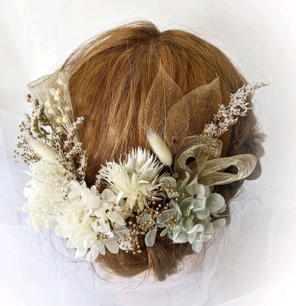 ドライフラワー 髪飾り グレー 成人式 結婚式 卒業式 3枚目の画像