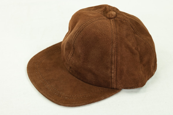 スエード レザーキャップ ブラウン Suede Leather Baseball Cap Brown 本革 豚革 Pig 1枚目の画像